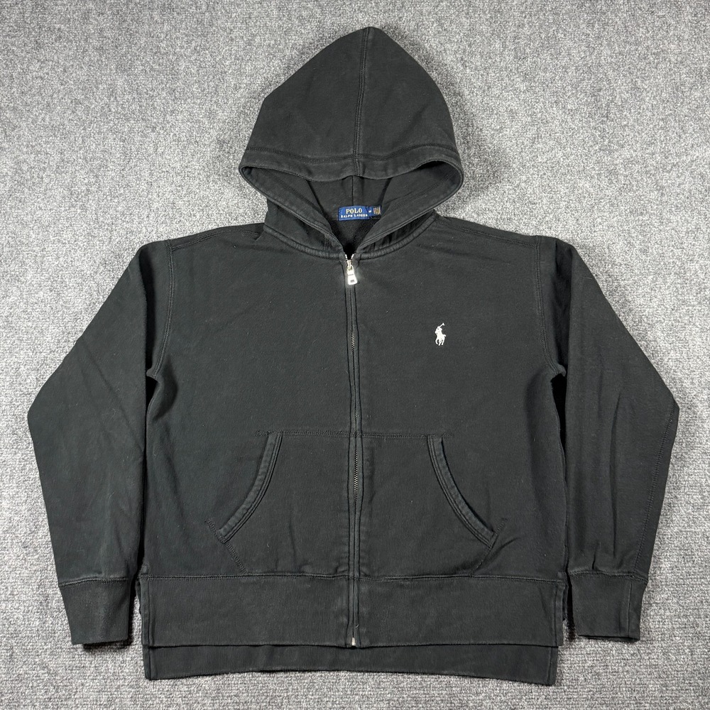Polo Ralph Lauren Hoodie Women Medium Black Pony Full Zip Jacket Casual Cozy
